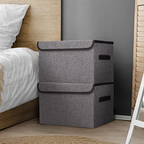 Bagnizer Large 17" 42 Quarts Collapsible Stackable Storage Bins with Lids [3-Pack] Foldable Fabric Linen Storage Boxes Cub...
