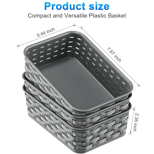 3 Pack Small Plastic Basket, Storage Bin Baskets for Organizing, Pantry Organizer Household Wicker Storage for Laundry Roo...