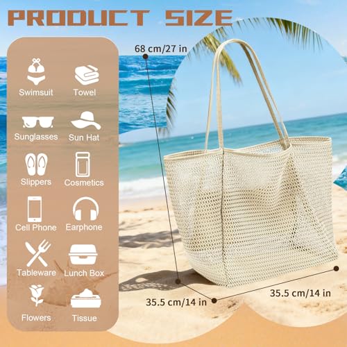 Viwnrxta 4pcs Beach Bags for Women,Nylon Mesh Summer Travel Tote Bag with Large Inner Zipper Pocket
