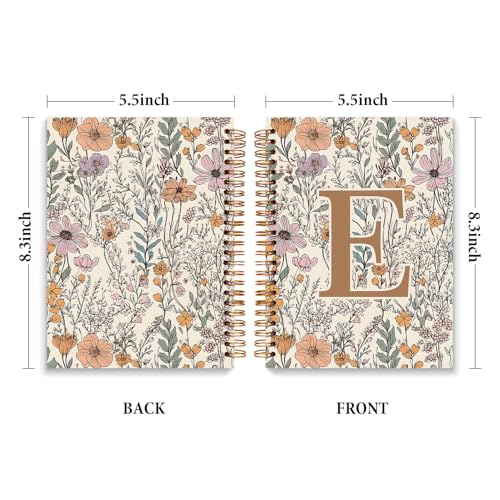 JXREQ Vintage Boho Floral Personalized Notebook, Initial Letter E Notebook Journal, Monogram Notebook, Monogrammed Gifts f...