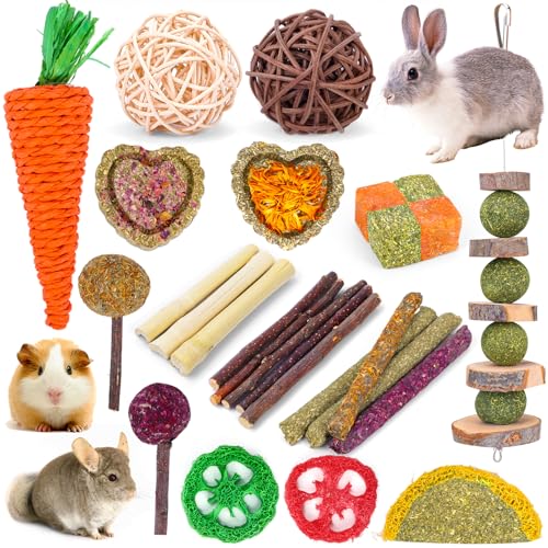 VESPRO Bunny Teys for Rabbits Hamster/Guinea Pig Toys Natural Timothy Hay Sticks chew Treats and Balls for Rabbit, Bunny, ...