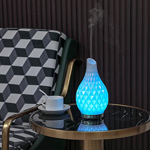 MAXWINER Essential Oil Diffuser Handmade Art Glass Aromatherapy Ultrasonic Humidifier with 7 Colors Lights Changing, Water...