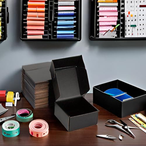 DUZCLI Small Shipping Boxes 6x6x3 Inch (25 Pack) - Sturdy Black Corrugated Cardboard Boxes for Small Business, Ecommerce, ...
