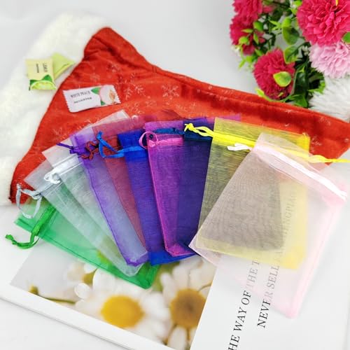 JUNSDUKE 10 Pcs Small Gift Bags, Mix Color Organza Bags 3x4 Inches, Mesh Drawstring Bag for Wedding, Party, Christmas, Jew...