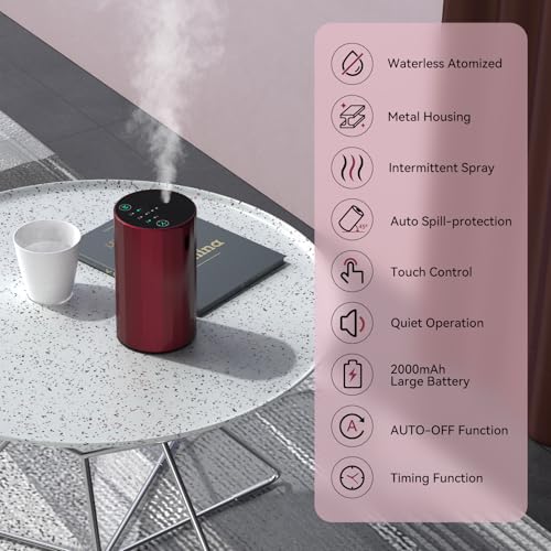Waterless Essential Oil Diffuser Aromatherapy Scent Diffusers for Home Large Room, Bedroom, Car, Office, Desk, Battery Ope...
