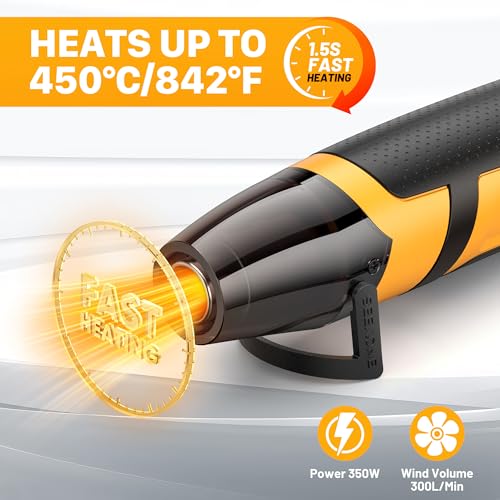SEEKONE Mini Heat Gun, 350W 2-Temp Settings 500℉ & 842℉（260℃& 450℃） Fast Heat Hot Air Gun Tool with Reflector Nozzle and ...