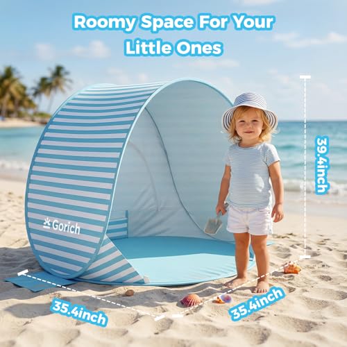 Gorich Pop Up Baby Beach Tent with UPF50+ UV Protection, Portable Toddler Sun Shelter with Mesh Ventilation, Lightweight &...