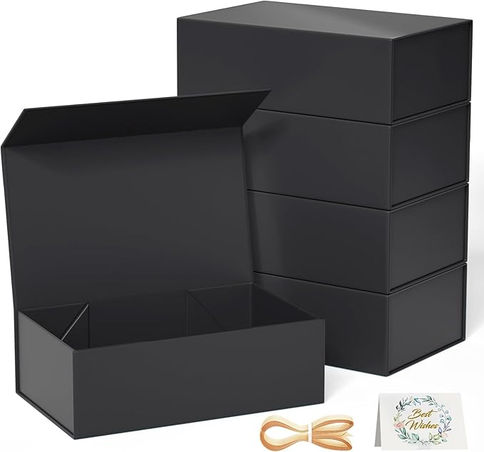 RYDDOY 5 Pack Black Gift Box, 9.5x6x3'' Gift boxes for Presents with Lids Magnetic Closure Rectangle Collapsible for Groom...