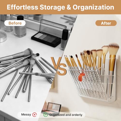 FHDUSRYO 2 Pack Wall-Mounted Makeup Brush Holder, 16-Slot Eyeliner Lip Liner Organizer Holder, Makeup Organizer for Make U...