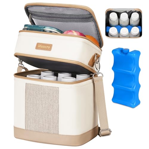 Mancro Breastmilk Cooler Bag with Ice Pack, Double Layer Insulated Baby Bottles Bag Fits 6 Bottles Up to 9 Ounces, Portabl...
