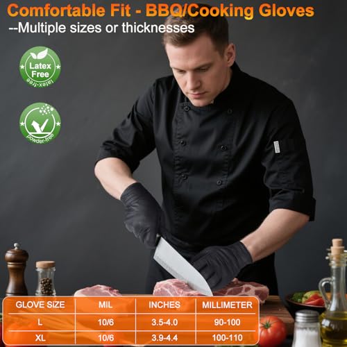 ANBOSON BBQ Gloves for Grilling Disposable Heat Resistant - 100 Nitrile Gloves + 4 Reusable Cotton Liners for Barbecue Smo...