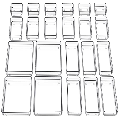 SMARTAKE 22-Piece Drawer Organizer with Non-Slip Silicone Pads, 4-Size Clear Desk Drawer Organizer Trays Storage Tray for ...