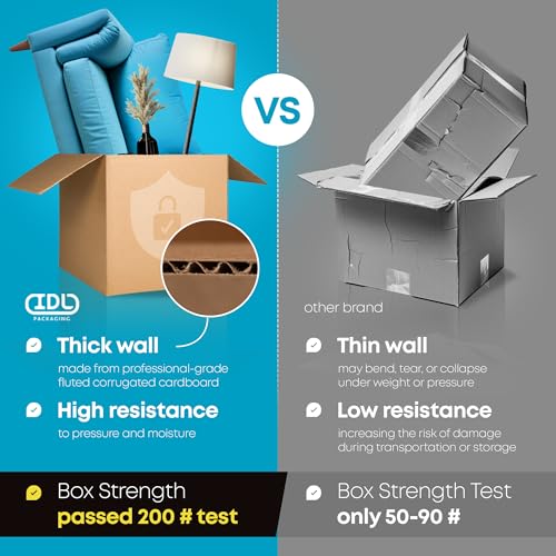 Medium Moving & Shipping Boxes 18 x 12 x 8 inches (5-Pack) - Extra Strength 200 lb vs Regular - USA-Made Corrugated Durabl...