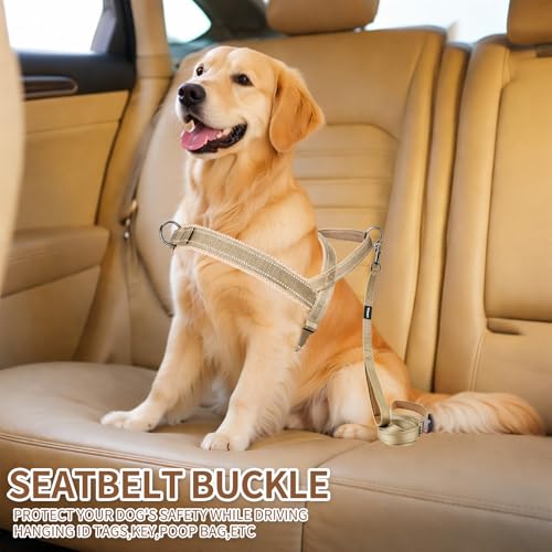 Wuhnesd No Pull Dog Harness and Leash Set-Reflective Vest with Handle&5FT Dog Leash with Car Seatbelt Clip,Breathable Mes...