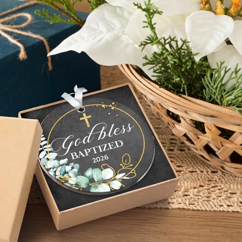 HEXMOZ Christian Easter Baptism Gifts for Boys, Girls, Adults - God Bless Baptized Ornament 2026 - Cross Christening Gift ...