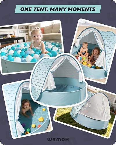 WEMOH Baby Beach Tent with Pool, 3-in-1 Upgrade Pop Up UPF 50+ Sun Protection Shelter with Mosquito Net Babies Toddlers Po...