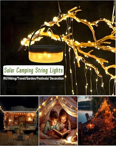 Solar Camping String Lights, 39.4 FT Fairy String Light, 4 in 1 Portable Waterproof Camp LED Lamp with 8 Lighting Modes, H...