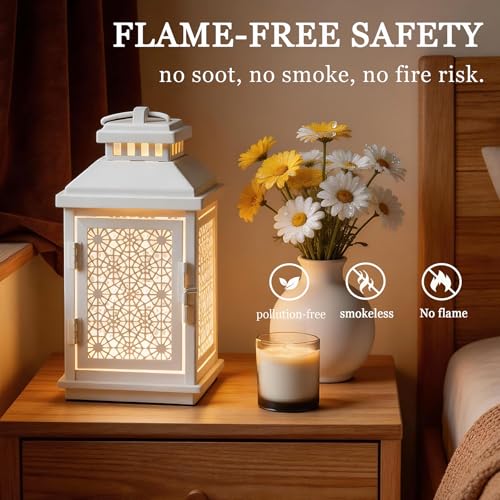 White Candle Warmer Lamp with Timer – Stepless Dimming, Auto Shut-Off 2H/4H/8H, Top-Down Heating for Large Jar Candles, Fl...