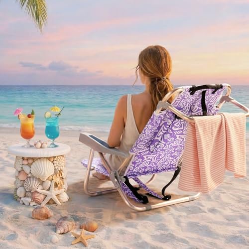 Outvita Backpack Beach Chair, 5 Level Adjustable Positions Beach Chair with Back Storage Bag, Cooler Pouch and Side Bags f...