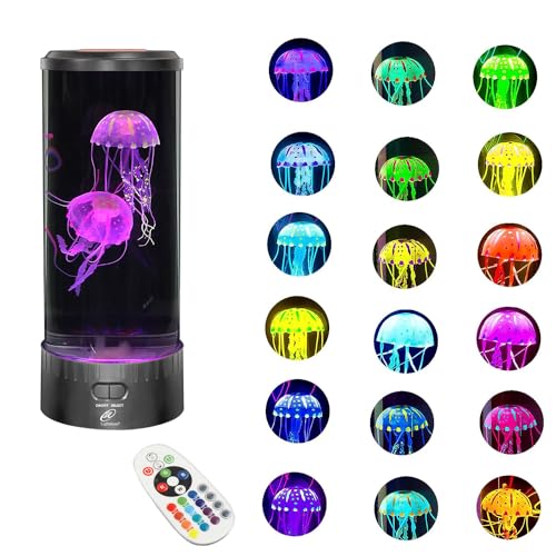 Lightahead Large Round LED Jellyfish Lamp – 18 LEDs with Vibrant Color-Changing Effects – The Ultimate Sensory Fake Aquari...