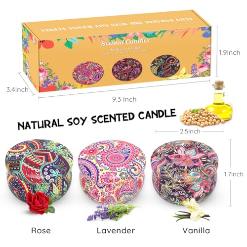 Scented Candles Gift Set for Christmas Thanksgiving, 3 Packs Natural Soy Wax Portable Travel Tin Candle, Bohemia Aromather...