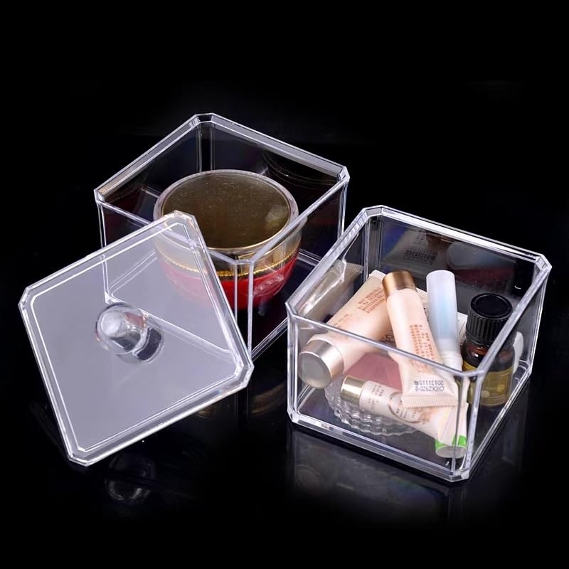 UShioart Stackable Square Acrylic Cotton Ball Holder Q-tip Holder Bathroom Swab Dispenser (Twin pack)