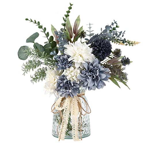 CEWOR Fake Flowers in Vase, Artificial Flowers Arrangement in Vase, Fake Floral Table Centerpieces Decor for Kitchen Farmh...