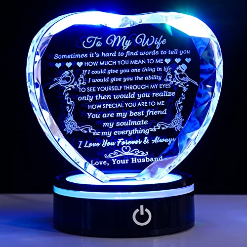 YWHL Gifts for Wife with Colorful LED Base Romantic Wedding Anniversary I Love You Gifts for Her Best Wife Birthday Gift I...