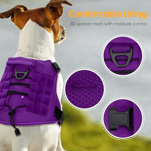 Heavy-Duty Tactical Dog Harness for Large Dogs, No Pull Adjustable Reflective Pet Vest with Molle System, K9 Military-Grad...