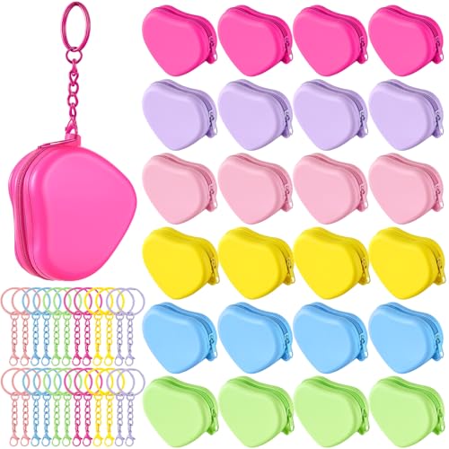 Sunnymove 24 Set Heart Shaped Purse Silicone Pouch Heart Coin Purse Small Change Wallet Kawaii Cute Mini Bag with Keychain...