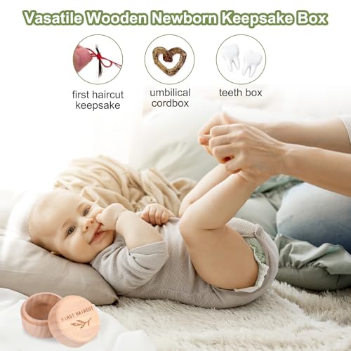 Hpmjz Memorial Box Engraved Wooden Round Newborn Wood Case Baby Keepsake Tooth Box Fetal Hair Memorial Storage Container C...