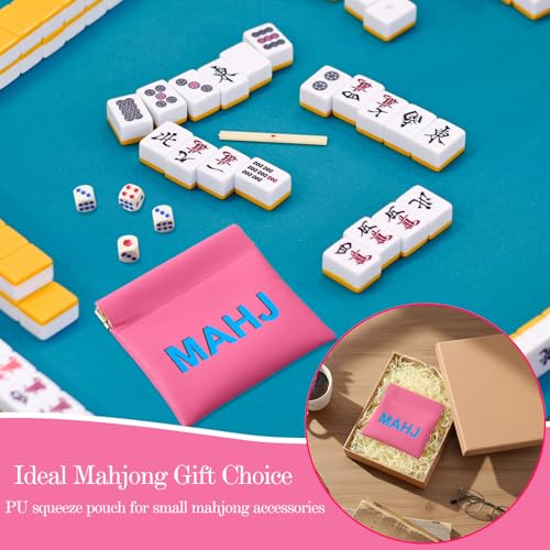 Sunnymove Mahjong Dice Bags 3.8 x 3.9 in PU Squeeze Mahjong Pouch Mini Dice Coin Tiles Purse for Board Game Party Travel(P...