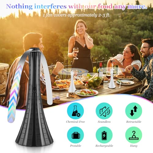 Fly Fans for Tables Rechargeable, Flies Fan to Keep Flies Away by Soft Blades, Food Fans for Camping, Picnic, Fishing, 4PC...
