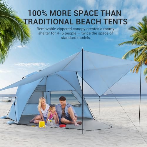 Elegear CumbreX™ Beach Tent with 360° Removable Canopy, 4-6 Person Pop Up Sun Shade Shelter, UPF 50+ Automated Installatio...