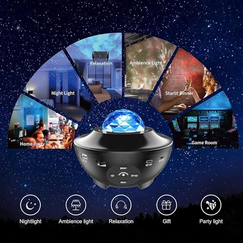 Elec3 Galaxy Projector for Bedroom, Ocean Light Projector with Bluetooth Speaker and RC Water Wave Lamp Northern Night Lig...