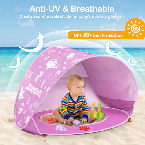 Zooawa Baby Beach Tent, Pop Up Beach Tent Sun Shade for Beach, Portable Shade Pool UV Protection Sun Shelter for Infant wi...