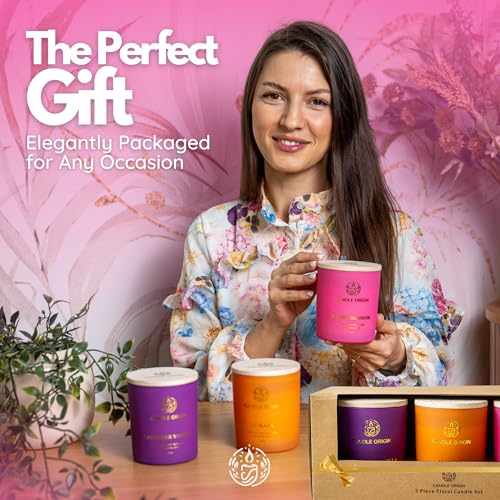 Flowery Candle Gift Set for Women - 3 Pack Scented Soy Candles Non Toxic - 10 Ounce Aromatherapy Candles for Home Decor - ...