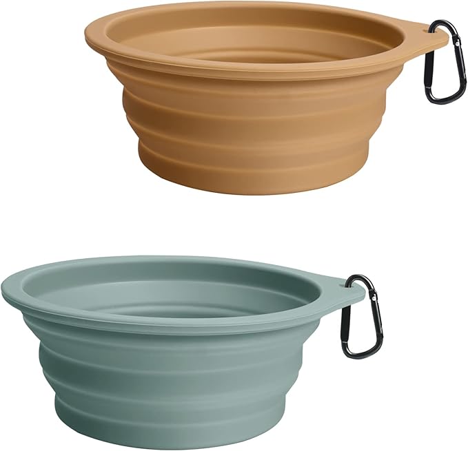 PetBonus 2-Pack Silicone Collapsible Dog Bowls, BPA Free Dishwasher Safe, Portable Foldable Expandable Travel Bowl, Food W...