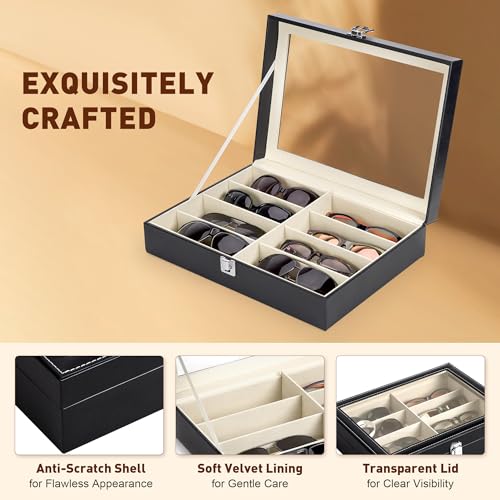 CO-Z Leather Multi Sunglasses Organizer for Women Men, Eyeglasses Eyewear Display Case with 8 Slots, Jewelry Watch Organiz...
