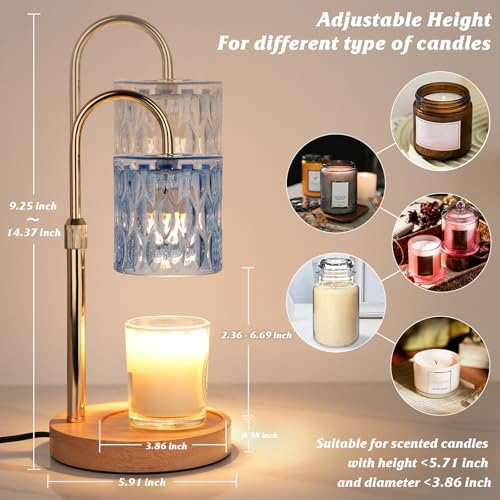 HAIDOLIANG Candle Warmer Lamp with Timer and Dimmer, Height and Brightness Adjustable,Glass Electric Wax Warmer with 2 Bul...