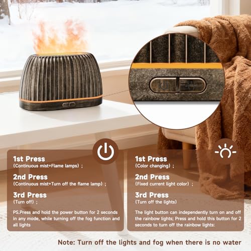 SOULORIGIN Essential Oil Diffuser, Flame Effect Aromatherapy Diffuser with 7-Color LED Lights & Auto Shut-Off, Ultrasonic ...