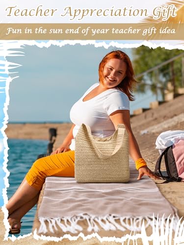 Hahafelt 2 Pcs Crochet Tote Bag and Turkish Beach Towel for Women Summer Vacation Gift Set Beach Mesh Tote Bag Aesthetic B...