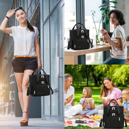 MAPLELILY Lunch Box for Men Women - Double Deck Insulated Lunch Bag, Large Leak Proof Tote Cooler, Wide Open Dual Compartm...