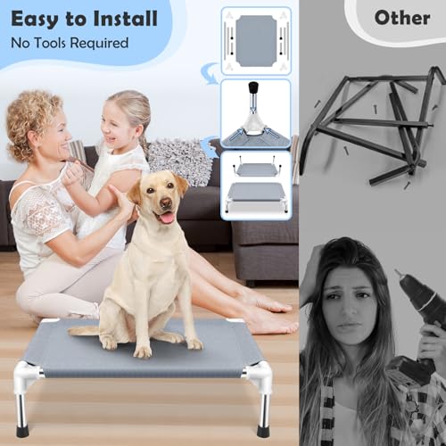 Elevated Cooling Dog Bed, Raised Outdoor Dog Bed for Medium Dogs, Portable Pet Cots with No-Slip Rubber Feet, Double Layer...