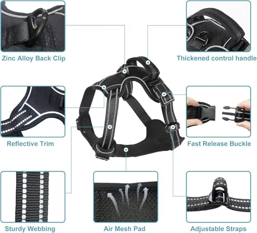 No Pull Dog Harness for Medium Dog with Dog Leash Adjustable Reflective Pet Vest with Front Clip Padded Harness and Lead S...