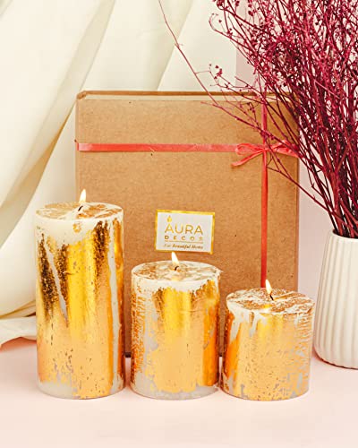 AuraDecor Unscented Pillar Candle Set of 3 (3inch*3inch, 3inch*4inch, 3inch*6inch) || Unscented Candle || Long Burning || ...