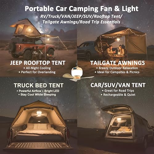 Negxi Camping Fan with Light & Remote, Portable Ceiling Fan for Tents, Canopy, Beach, RV, Car, Camper & Outdoor, Wireless ...