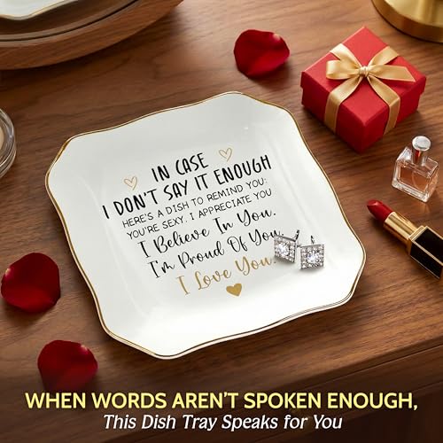 OASSIE Anniversary Couple Gifts for Women - 4"x4" Ceramic Jewelry Dish Tray - Romantic Wedding Anniversary Engagement Gift...