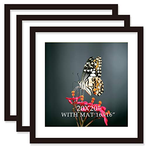 VITOIVE 20x20 Frame Black With Mat 16x16 Solid Wood Picture Frames (3 pack, 20x20 Inch)…