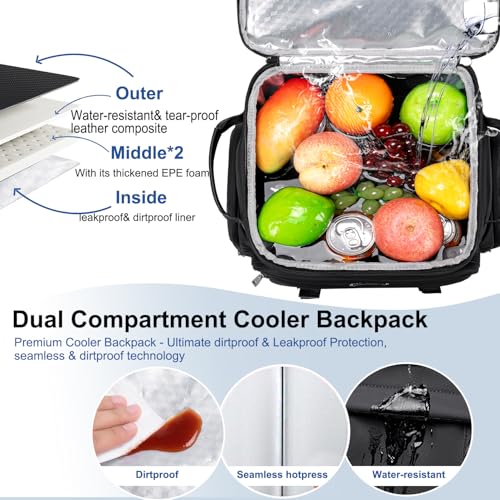 Weitars Insulated Cooler Backpack,Double Deck Waterproof Soft Cooler Bag,Backpack Coolers Leak Proof Lunch Backpack for Me...